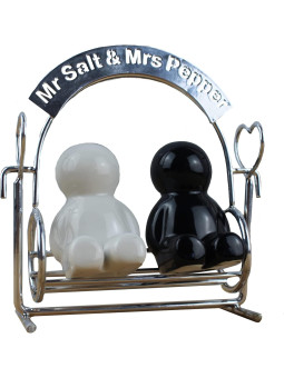 Salière/Poivrière “M. Sel & Mme Poivre” – Duo en céramique sur balançoire