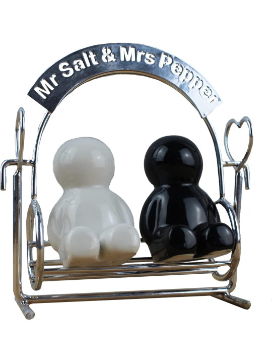 Salière/Poivrière “M. Sel & Mme Poivre” – Duo en céramique sur balançoire